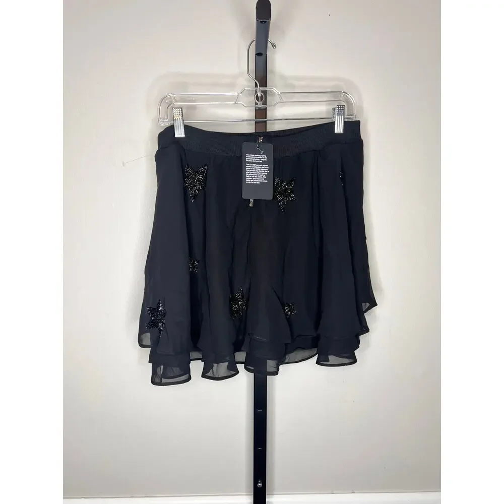 ☀️Chaser Beaded Star Flouncy Tiered Mini Skirt Size Medium NWT
